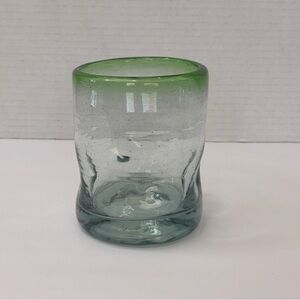 Azteca's Design Mexican Hand Blown Dimpled Drinking Glass Tumbler Clear/Green